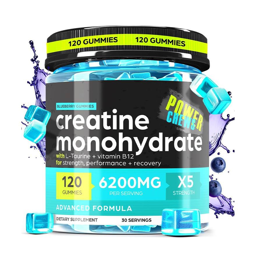 Power Chewer Creatine Monohydrate Gummies Blueberry Flas